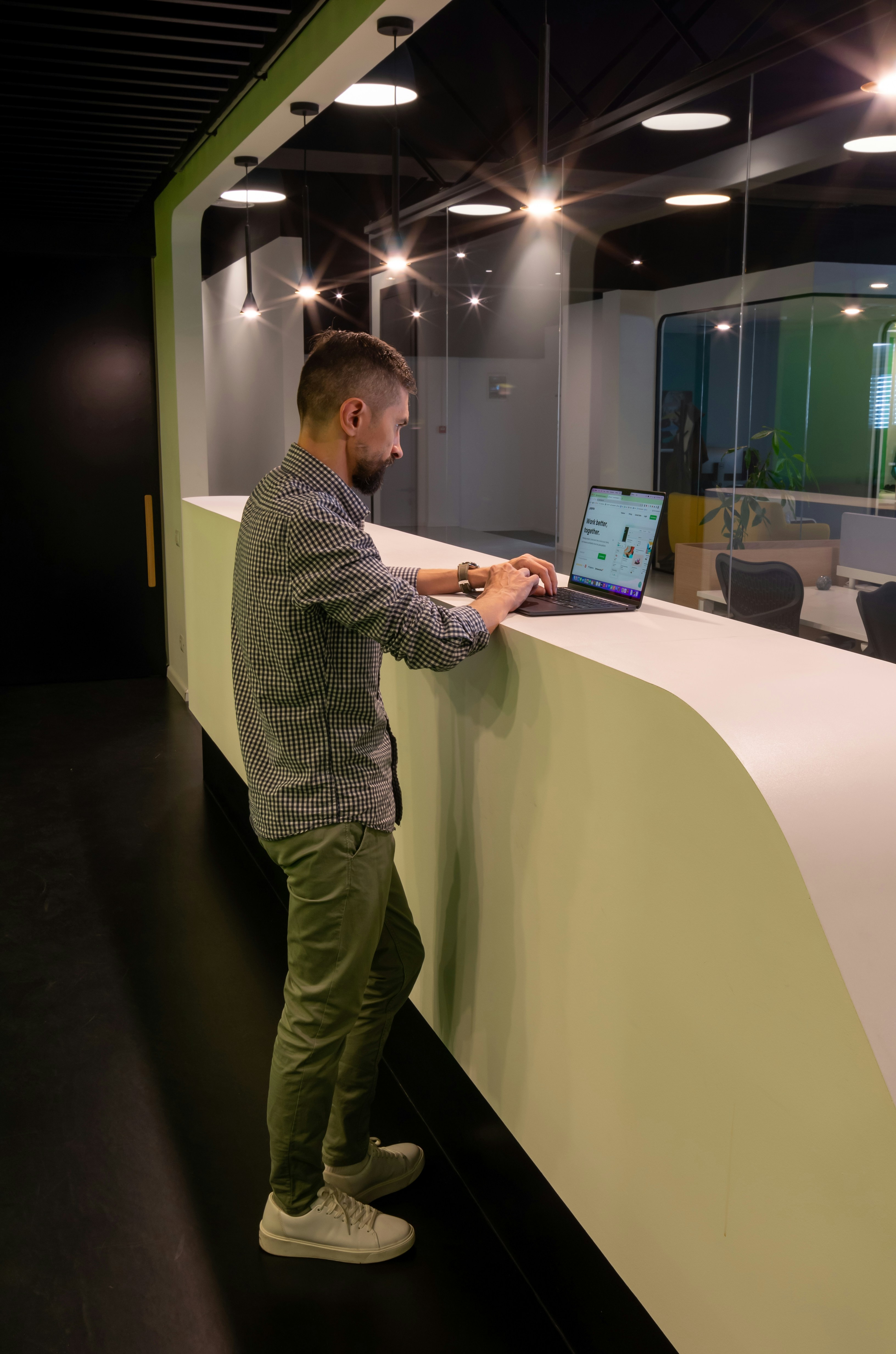 Professional working on a laptop in a modern office